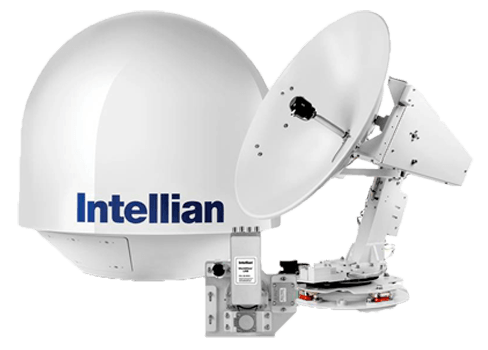 Intellian satelitske antene: jedna pod kupolom, druga s otvorenim tanjurom